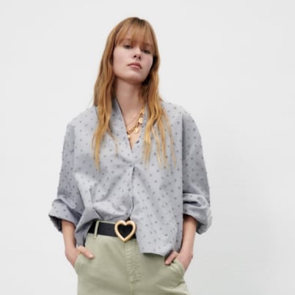 ZARA SWISS DOT BLOUSE WITH VOLUMINOUS SLEEVES